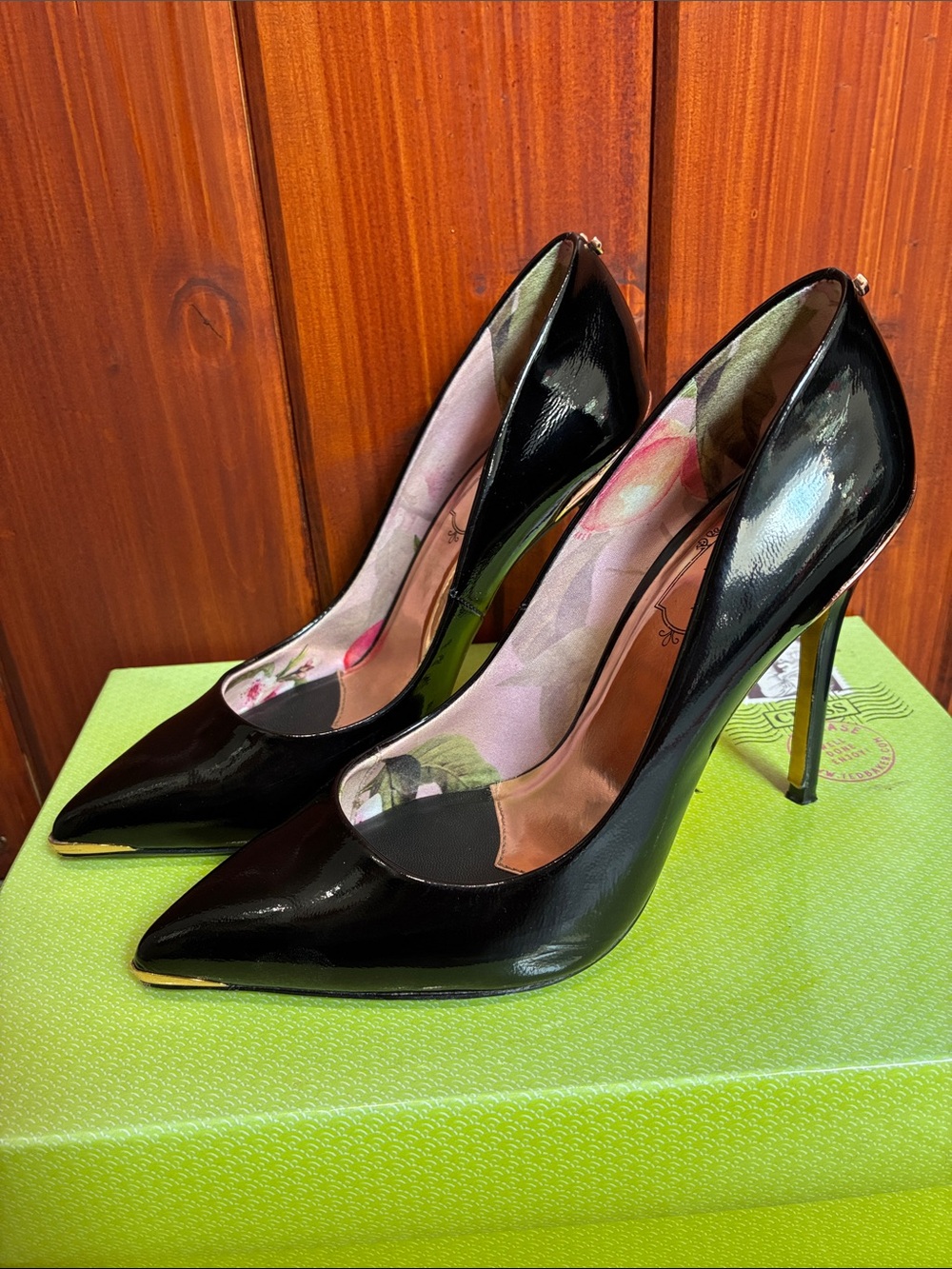 Ted Baker Black Patent Pointed Toe Stiletto Pumps